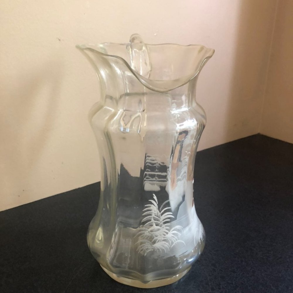 Antique Ruffled Edge Painted Pitcher - Picture 4 of 7